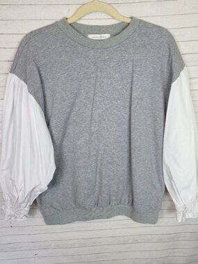 MAISON DE BLANC MIXED MEDIA PUFF SLEEVE SWEATER, SZ LARGE